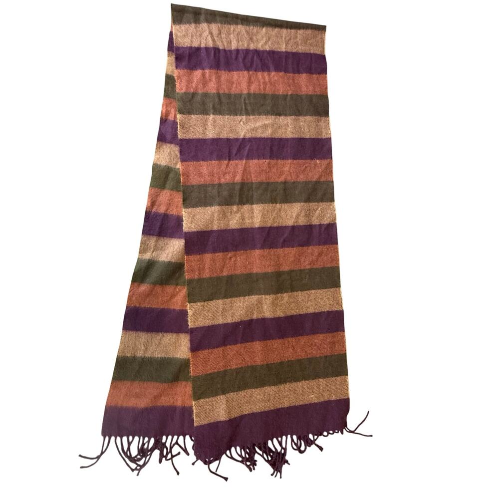 Stripe Scarf 100% Cashmere Scotland Purple Tan Rusty Orange